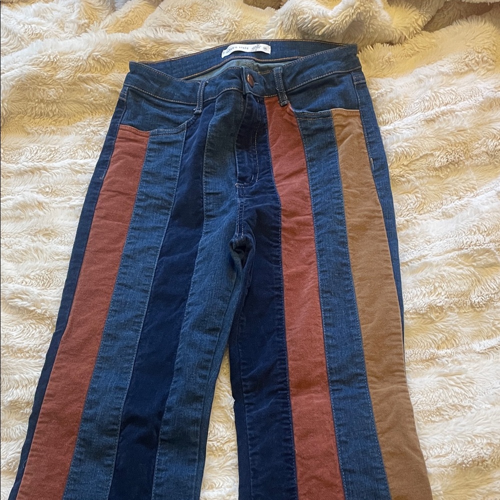Altar'd State Striped Panel Flare Jeans in Navy, Rust & Tan - Picture 6 of 6